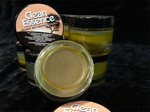A close up of some jars of clean essence