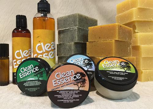 A group of different types of soaps and hair products.